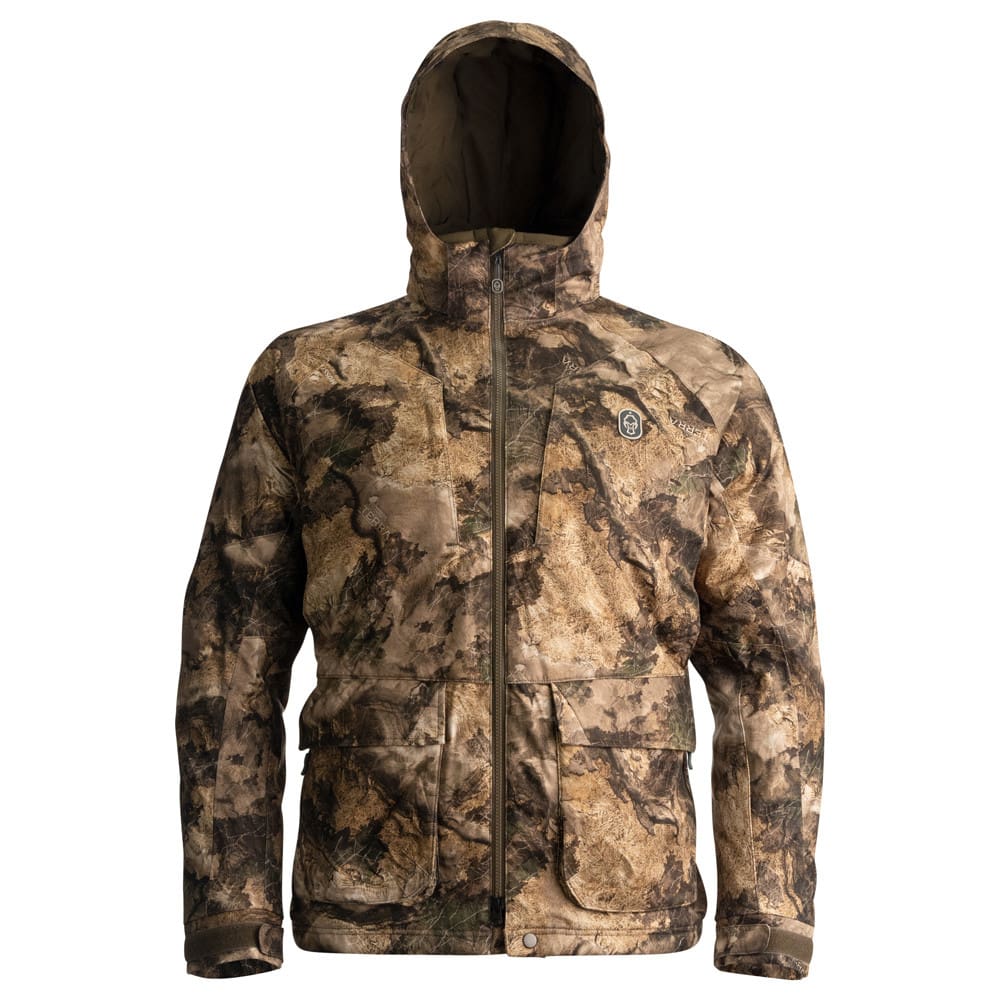 Hammer Hi-Bird Insulated Jacket in mossy oak terra bayou front facing with hood up