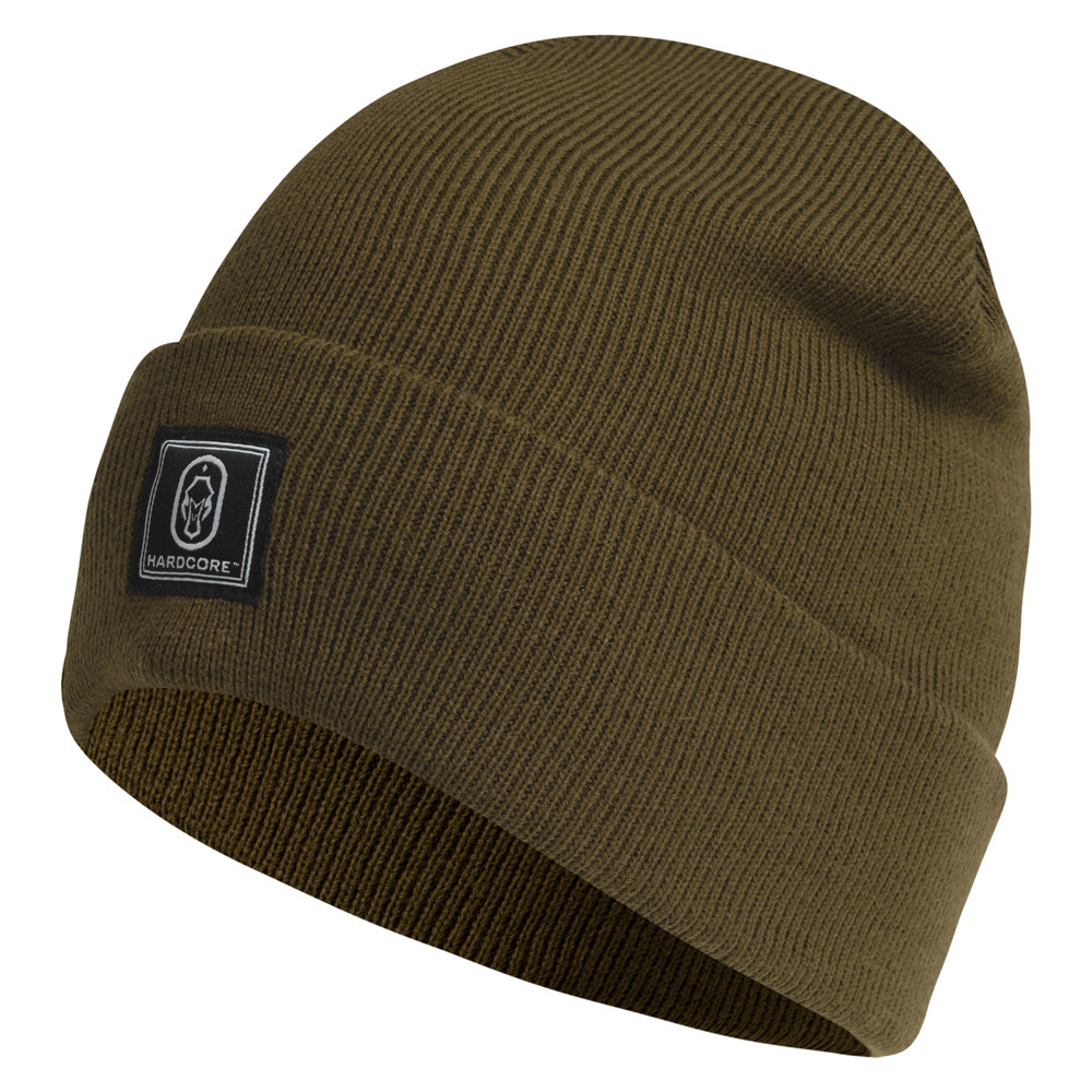 Hardcore Solid Knit Beanie in sediment left facing